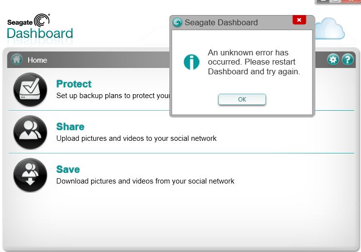 Seagate_Dashboard_error_hata
