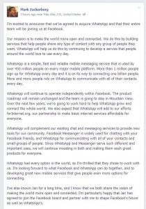 Mark, WhatsApp'ın satın alındığını böyle duyurdu